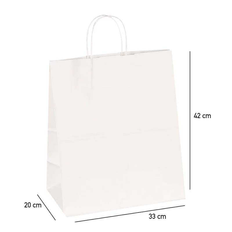 10 اكياس ورقية بيضاء بمقبض يد مريح وقاعدة ثابتة | مقاس XL (42 × 33 × 20 سم)