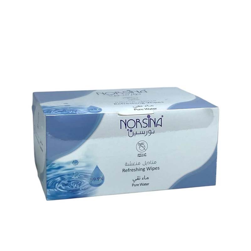 مناديل "نورسينا" المبللة المنعشة | 50 منديل 99.9% ماء نقي خالي من العطور