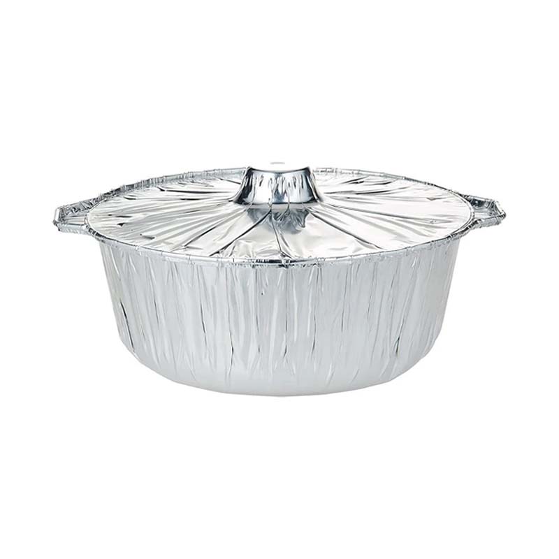قدر قصدير المنيوم دائري للاستعمال مرة واحدة مع غطاء منفصل | قطر 17 سم، عمق 9 سم – كرتون 150 قدر مع غطاء