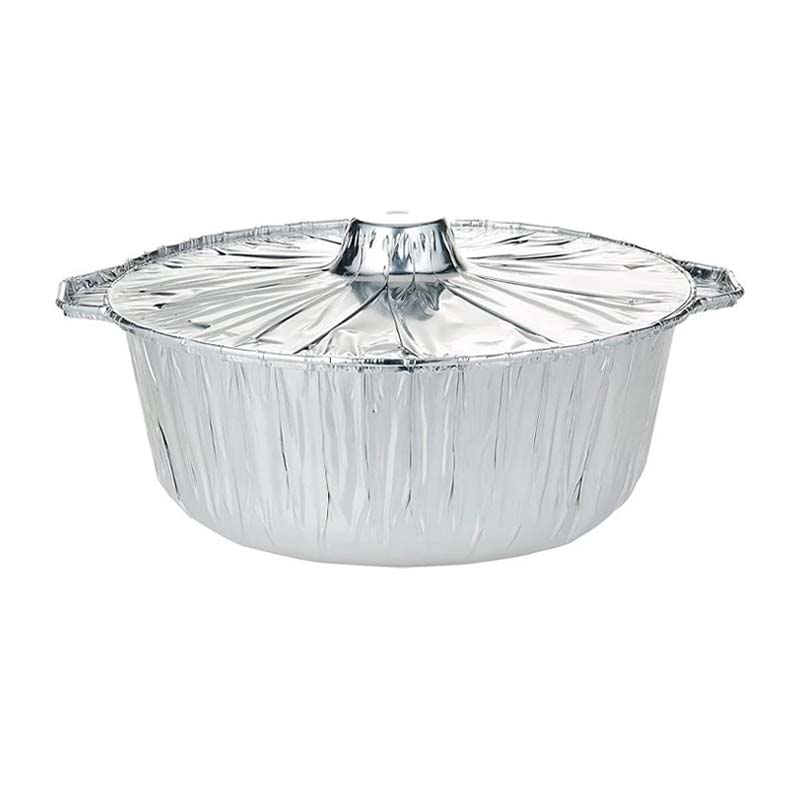 قدر قصدير المنيوم دائري للاستعمال مرة واحدة مع غطاء منفصل | قطر 20 سم، عمق 10 سم – حزمة 5 حبات مع غطاء