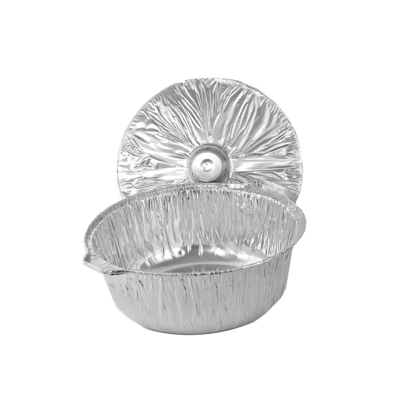 قدر قصدير المنيوم دائري للاستعمال مرة واحدة مع غطاء منفصل | قطر 23 سم، عمق 11 سم – كرتون 50 حبة مع غطاء