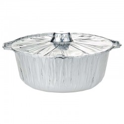 حزمة قدر قصدير المنيوم دائري مع غطاء منفصل – قطر 28 سم عمق 11 سم – 3 حبات