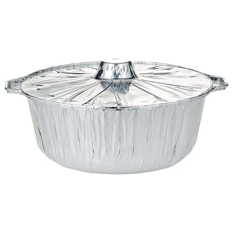 قدر قصدير المنيوم دائري للاستعمال مرة واحدة مع غطاء منفصل | قطر 28 سم، عمق 11 سم – حزمة 3 حبات مع غطاء