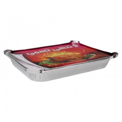 كرتون صحون قصدير المنيوم مع غطاء ورق – 100 حبة