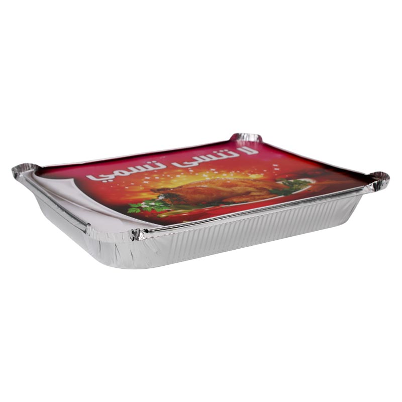 صحن قصدير المنيوم مع غطاء ورق | مقاس 27×21×4 سم – كرتون 100 حبة