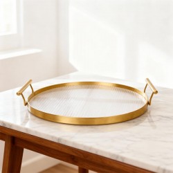 صينية تقديم حديد ذهبي بقاعدة اكريليك دائري 30 سم