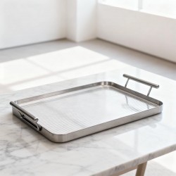 صينية تقديم حديد فضي بقاعدة اكريليك مستطيل 30×22 سم