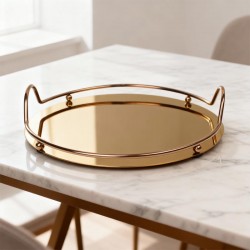 صينية تقديم استيل دائرية روز قولد قطر 30 سم