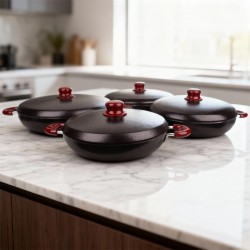 طقم مقالي كورية غير لاصق 4 حبات مع اغطية 