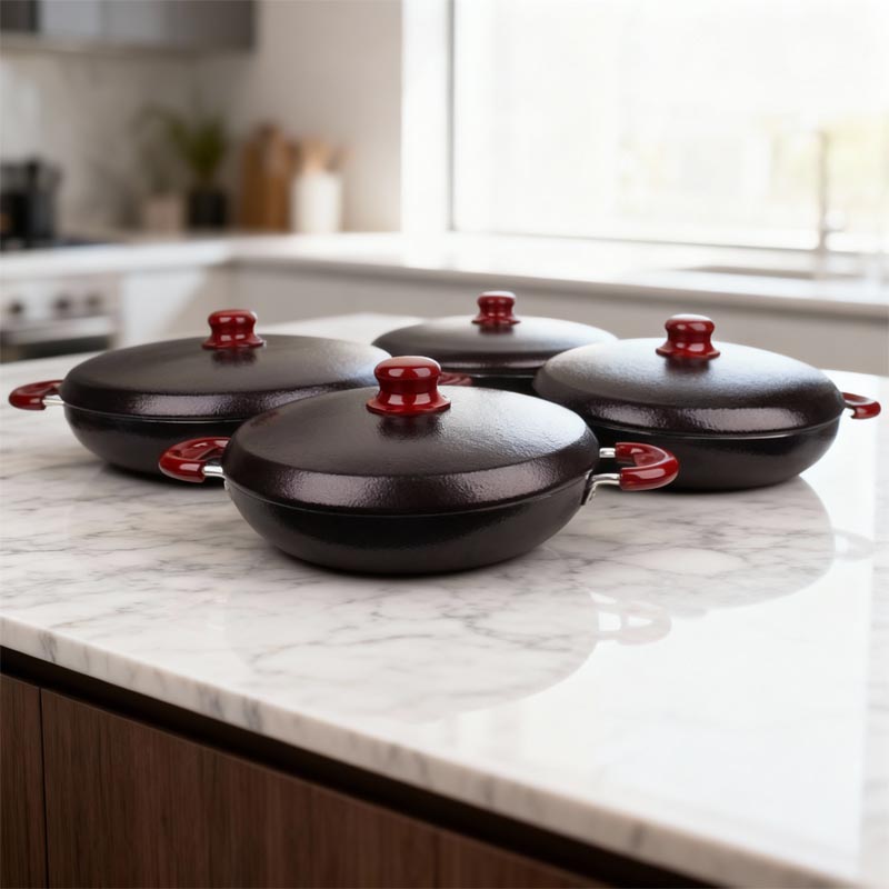 طقم مقالي كورية غير لاصق 4 حبات مع اغطية