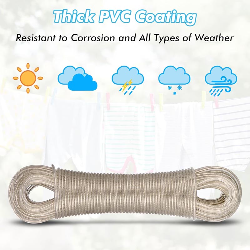 حبل غسيل فولاذي شديد التحمل بطول 30 متر مع طلاء PVC