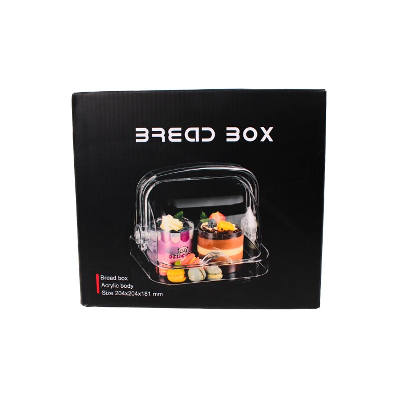 صندوق تخزين وعرض خبز ومعجنات من الاكريليك الشفاف – بغطاء مزدوج الجوانب مع مقبض علوي | قاعدة 16.5×16.5 سم | ارتفاع 16 سم