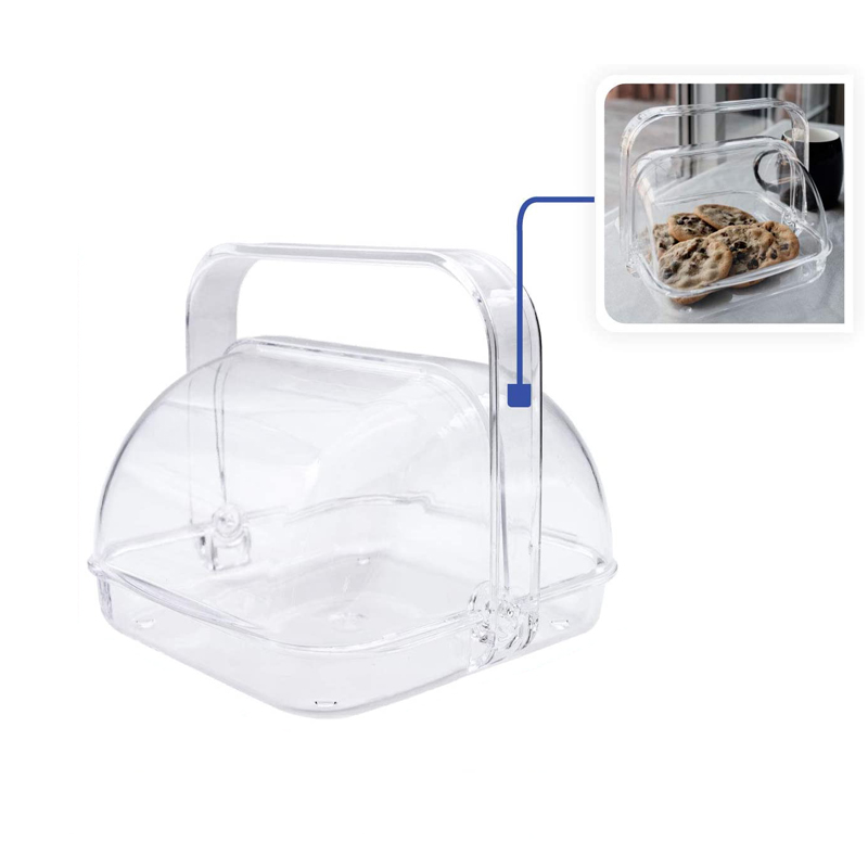صندوق تخزين وعرض خبز ومعجنات من الاكريليك الشفاف – بغطاء مزدوج الجوانب مع مقبض علوي | قاعدة 16.5×16.5 سم | ارتفاع 16 سم