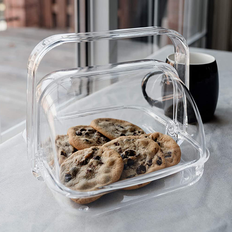 صندوق تخزين وعرض خبز ومعجنات من الاكريليك الشفاف – بغطاء مزدوج الجوانب مع مقبض علوي | قاعدة 16.5×16.5 سم | ارتفاع 16 سم
