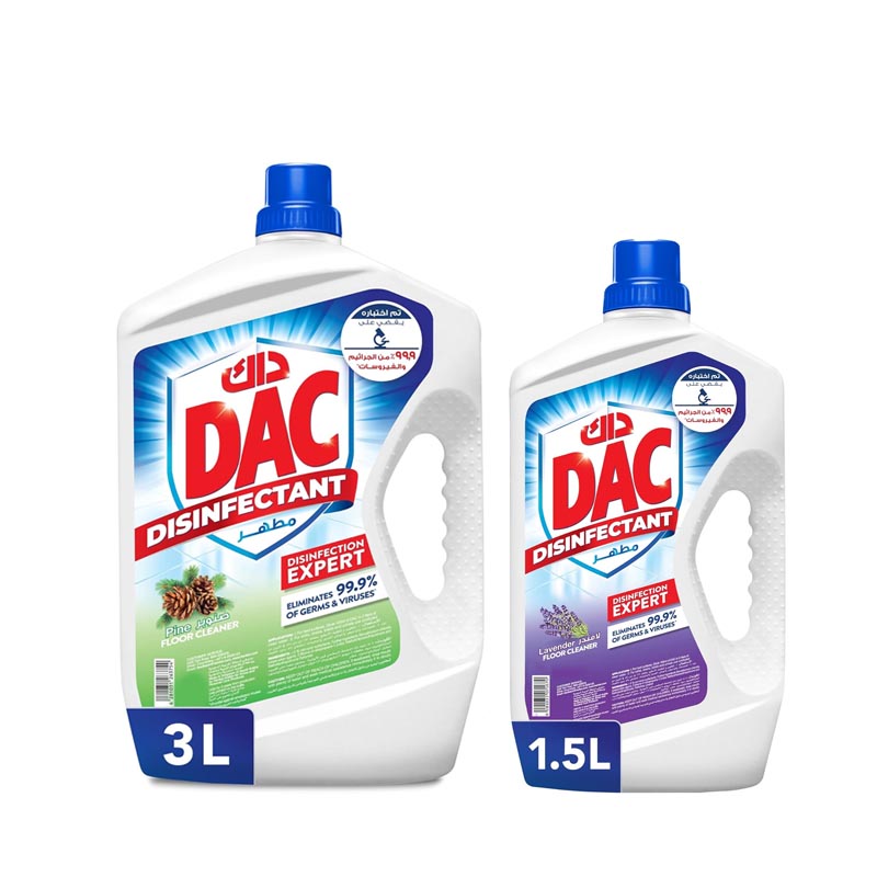 داك مطهر سائل برائحة الصنوبر 3 لتر يقضي على 99.9% من الجراثيم والفيروسات + هدية مجانية مطهر سائل داك لافندر 1.5 لتر