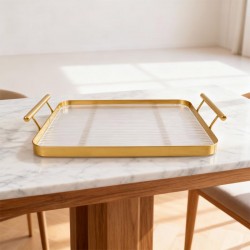 صينية تقديم حديد ذهبي بقاعدة اكريليك مستطيل 30×22 سم