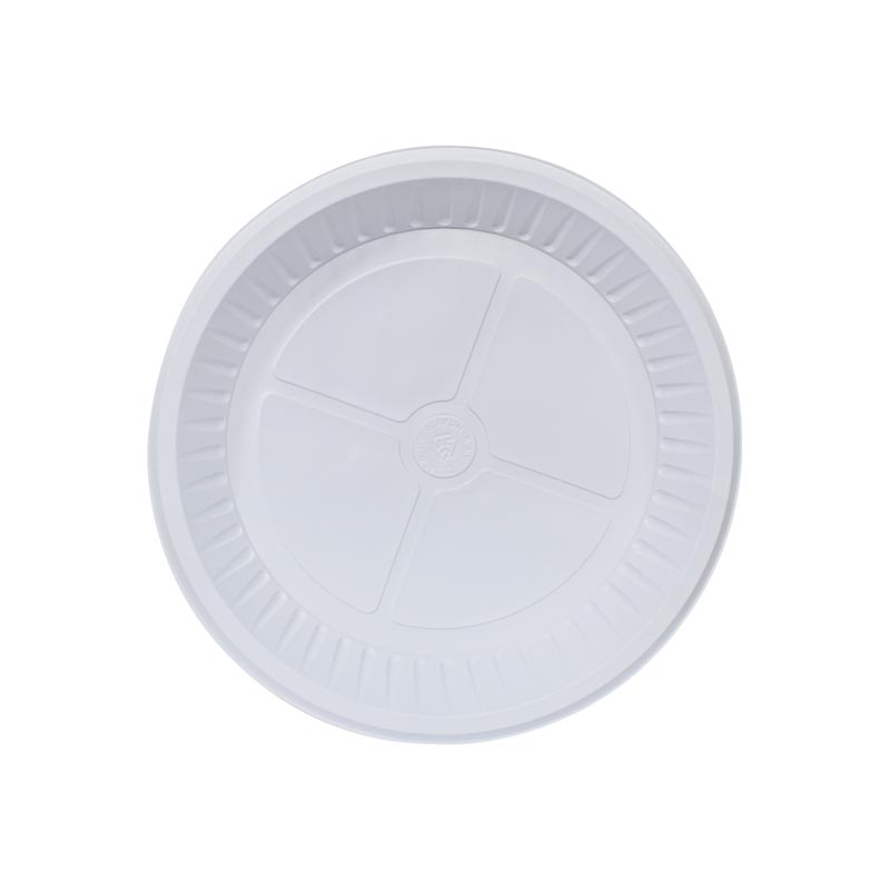 صحن بلاستيك دائري رقم 26 سميك ابيض | كرتون يحتوي على 10 حزم × 50 صحن (الاجمالي 500 صحن) – قطر 24 سم