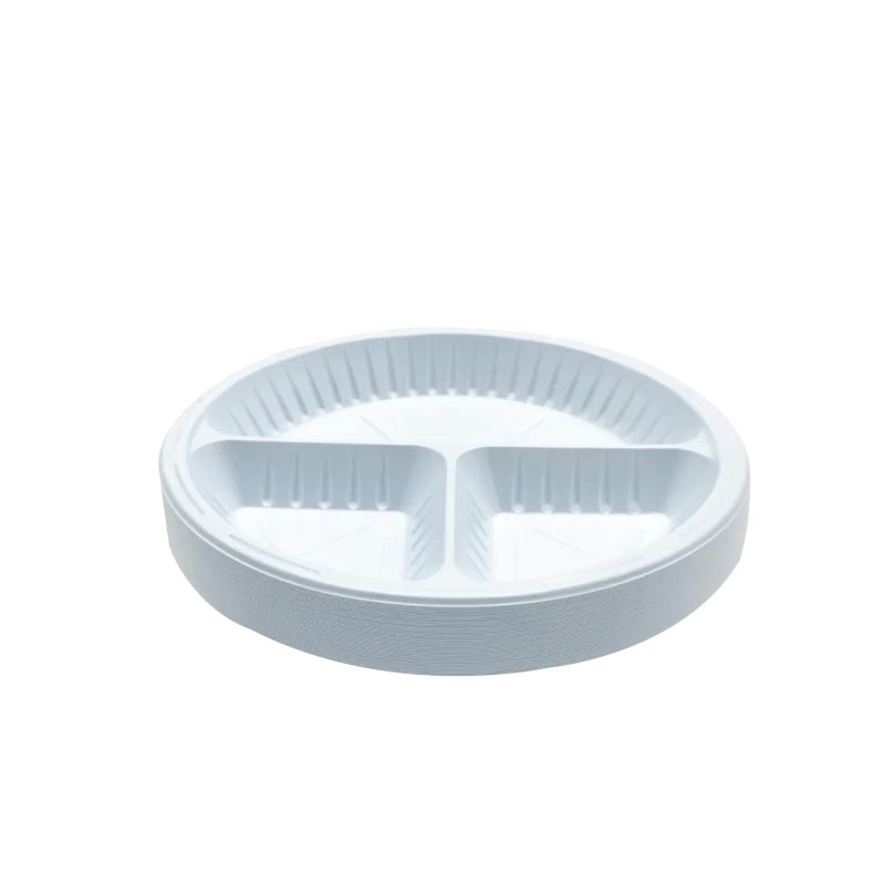 كرتون 500 صحن بلاستيك دائري مقسم 3 اقسام رقم 26 سميك – 24 سم – ابيض