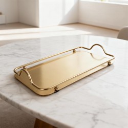صينية تقديم استيل مستطيلة بلون ذهبي – 35 × 20 سم