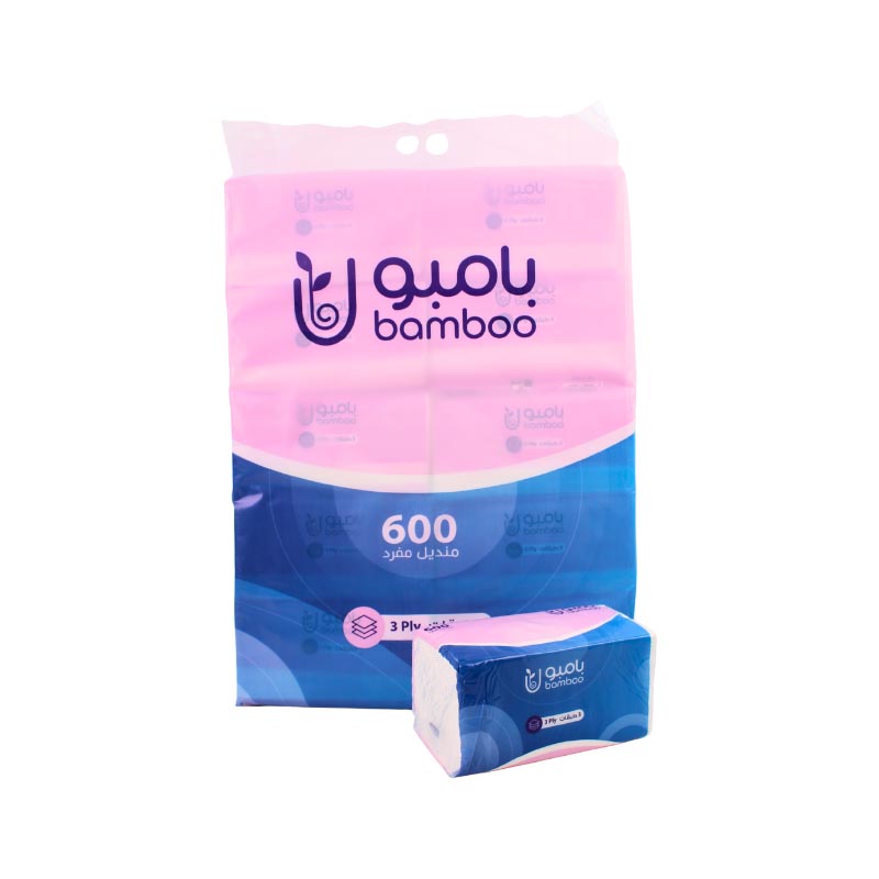 كرتون مناديل بامبو عالية الجودة – كل حزمة تحتوي على 10 حبات، وكل حبة تضم 600 منديل مفرد من 3 طبقات (الإجمالي 40 حبة)
