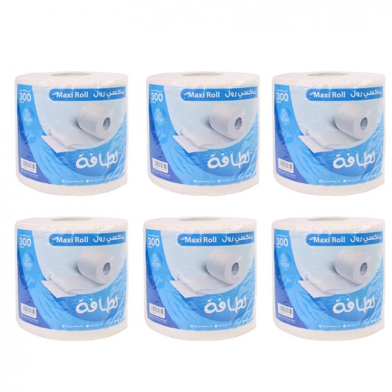 كرتون مناديل لطافة ماكسي رول امتصاص شديد | طول 300 متر – كرتون يحتوي على 6 حبات