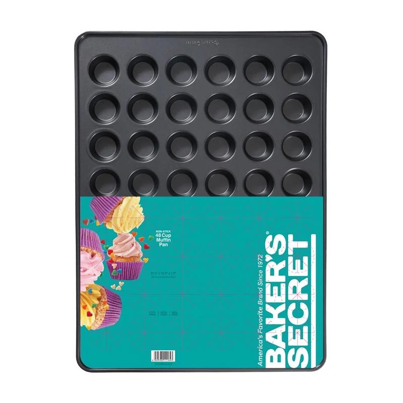 قالب مافن معدني غير لاصق من بيكرز سيكرت - Baker’s Secret | صينية كب كيك ميني 48 تجويف – مقاس 54.5×39.5 سم