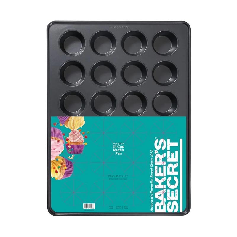 قالب مافن معدني غير لاصق من بيكرز سيكرت - Baker’s Secret | صينية كب كيك 24 تجويف – مقاس 54.5×39.5 سم