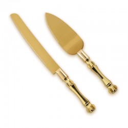 طقم سكين تقديم كيك ذهبي – 2 قطعة