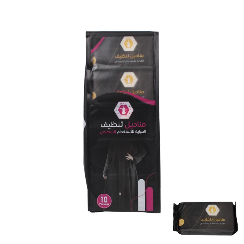 حزمة مناديل تنظيف للعباية من تميز الراقي – مناديل مبللة للاستخدام السطحي فقط – تحتوي الحزمة على 10 اكياس