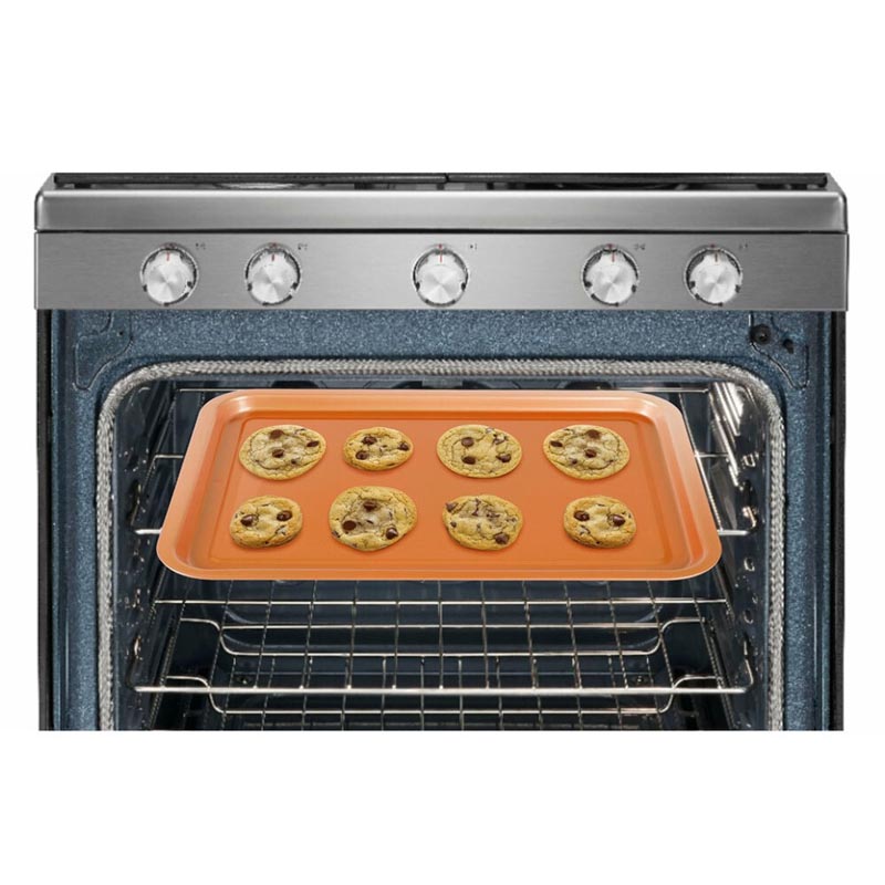 صينية قلي نحاسية غير لاصقة للفرن | طقم مكون من صينية مسطحة وسلة شبكية – مقاس 35×25 سم