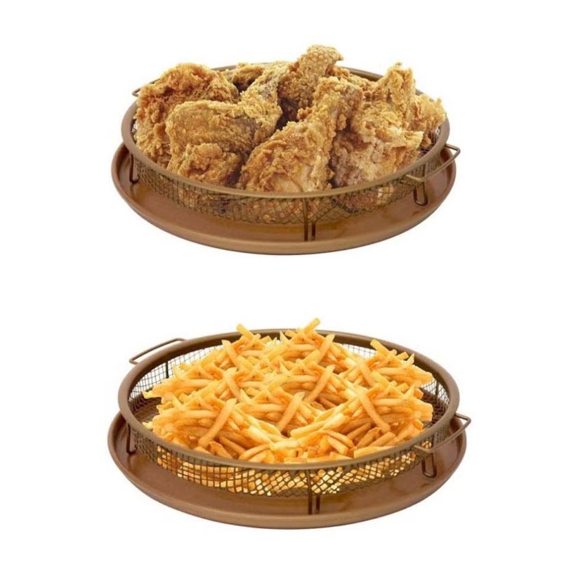 صينية قلي دائرية نحاسية غير لاصقة للفرن | طقم مكون من صينية وسلة شبكية – قطر 30 سم