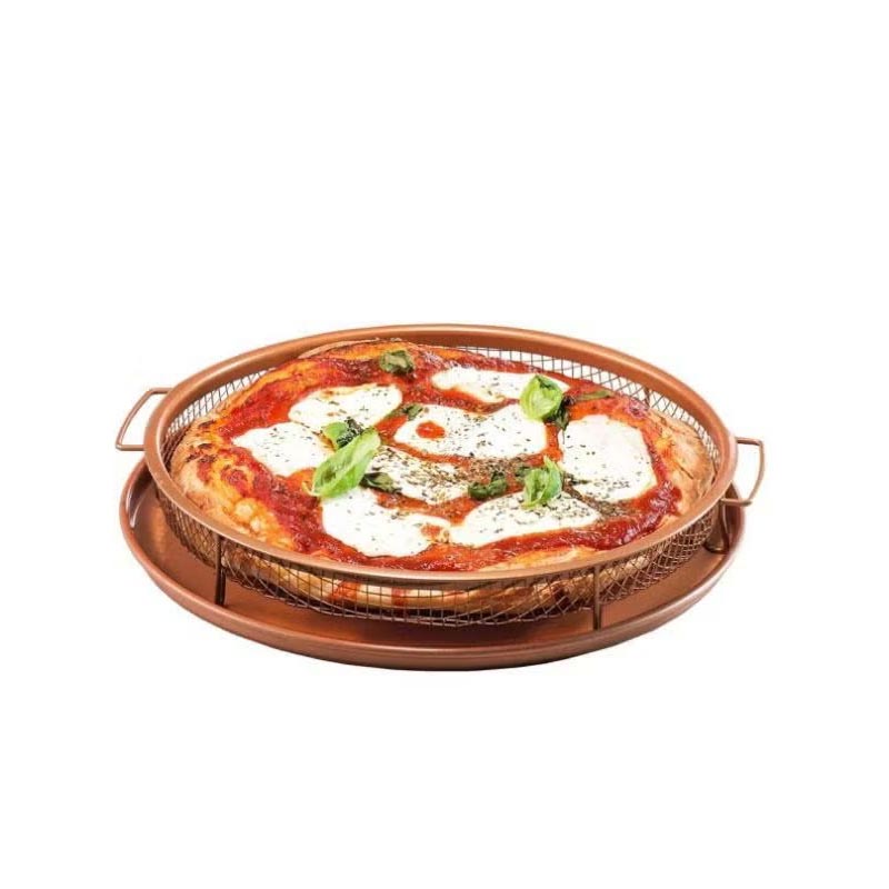 صينية قلي دائرية نحاسية غير لاصقة للفرن | طقم مكون من صينية وسلة شبكية – قطر 30 سم