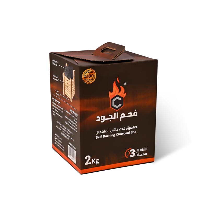 فحم الجود الطبيعي 100% – صندوق فحم ذاتي الاشتعال للشواء والتدفئة | يشتعل لمدة 3 ساعات | 2 كجم