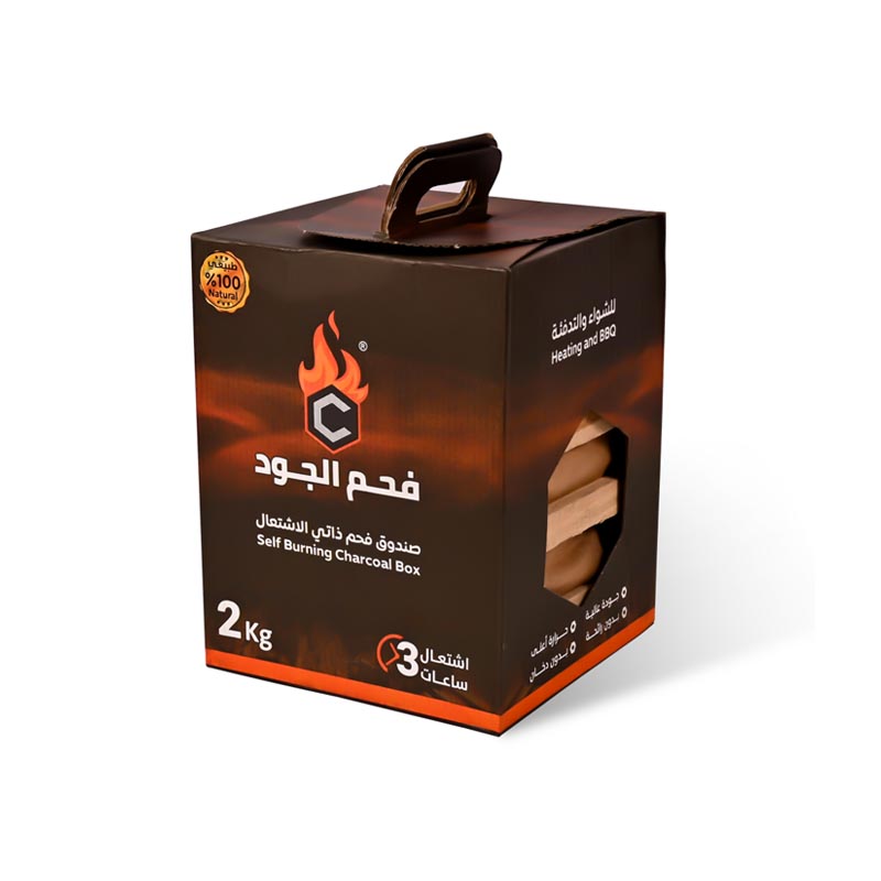فحم الجود الطبيعي 100% – صندوق فحم ذاتي الاشتعال للشواء والتدفئة | يشتعل لمدة 3 ساعات | 2 كجم