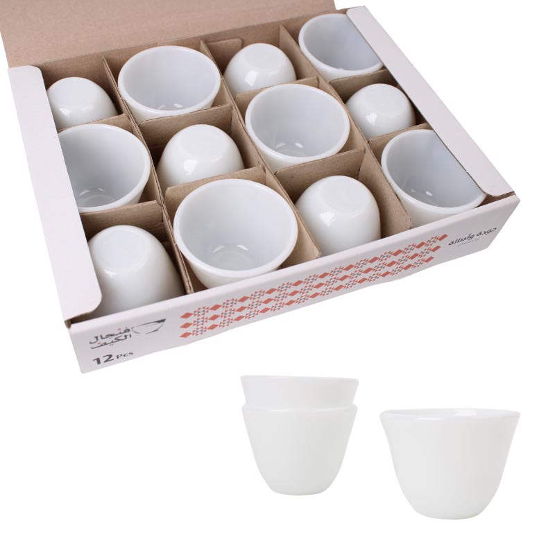 فناجيل القهوة السيف فنجال الكيف من الزجاج الأبيض السادة | علبة تحتوي على 12 فنجال قزاز عالي الجودة