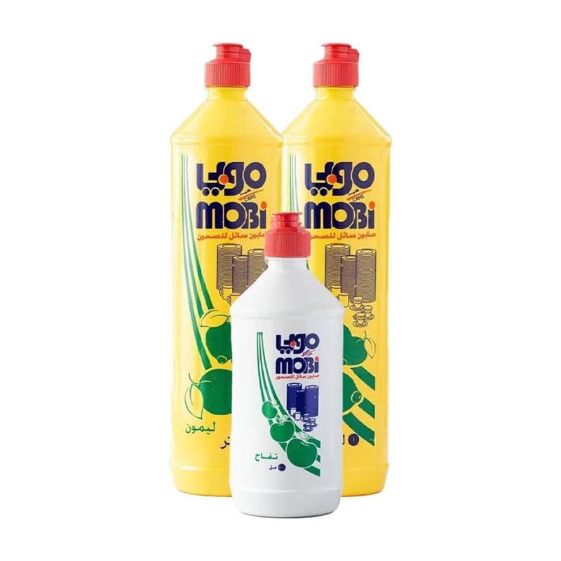 بكج موبي لغسيل الصحون برائحة الليمون والتفاح – عبوتان ليمون 1 لتر + عبوة تفاح 500 مل