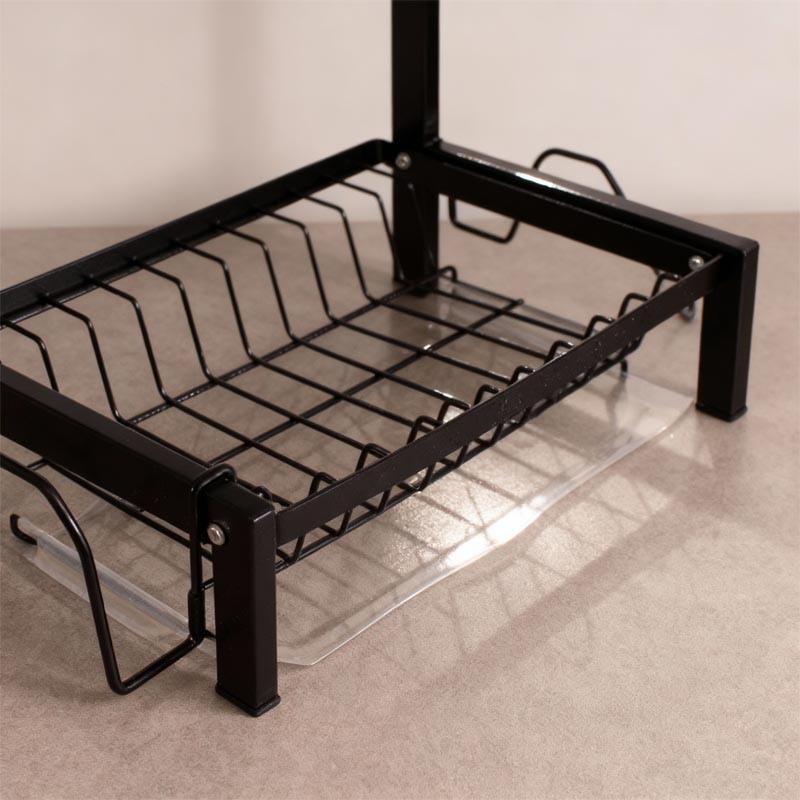 حامل صحون ومنظم مطبخ بطبقتين مصنوع من الستانلس ستيل المقاوم للصدأ – تصميم عملي لتجفيف الأطباق وتخزين الأدوات، الأكواب، وأدوات المطبخ – المقاس 33×40×22 سم