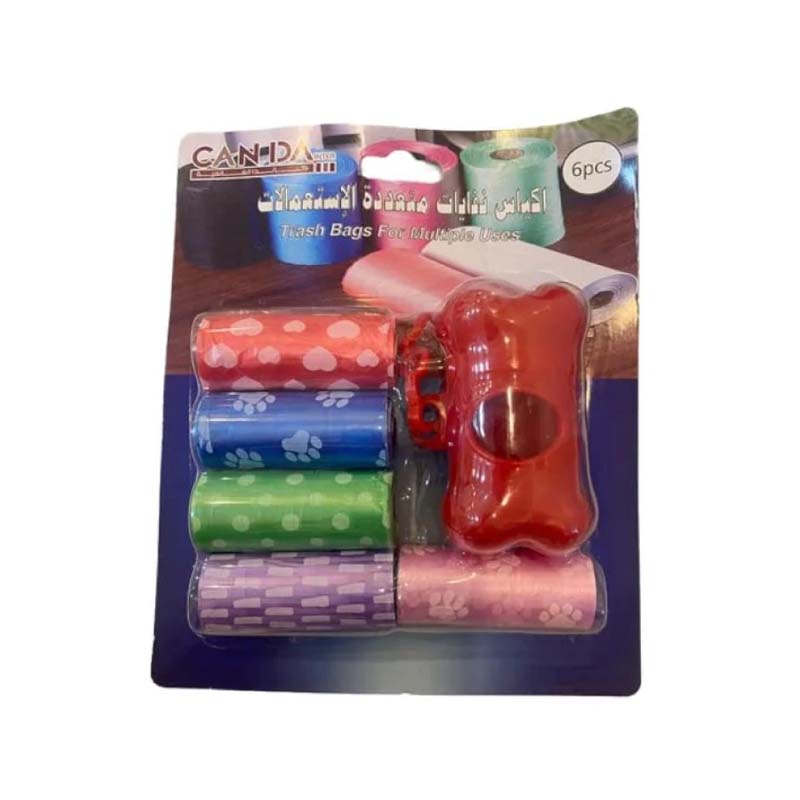 اكياس نفايات متعددة الاستعمالات مع علبة حفظ وتعليق بشكل عملي | 5 لفائف اكياس ملونة برسومات لطيفة مع علبة بلاستيكية مزودة بخطاف