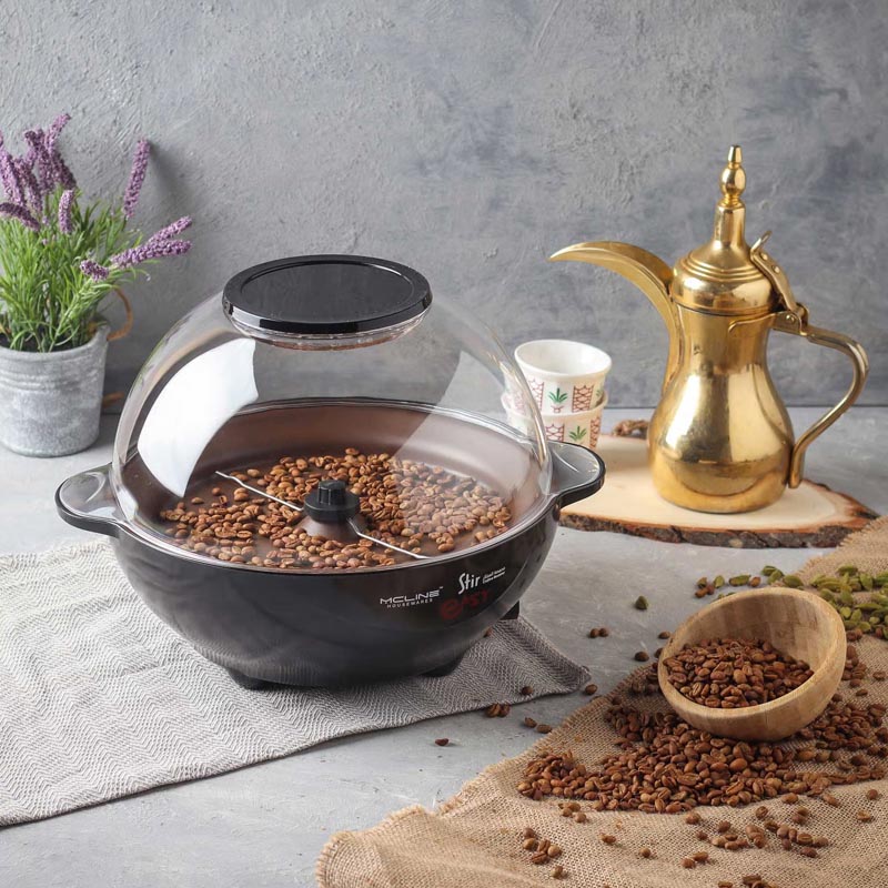محمصة مكلاين المنزلية Stir Easy لتحميص البن والفشار وجميع أنواع المكسرات – 1000 واط، سطح غير لاصق مع غطاء مقاوم للحرارة وضمان سنتين