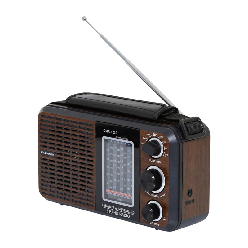 راديو محمول من أولسنمارك بثماني نطاقات (FM/AM/SW1-6) مزود بتقنية بلوتوث ومشغل موسيقى USB/SD وMP3 – بطارية قابلة للشحن وجودة صوت ممتازة