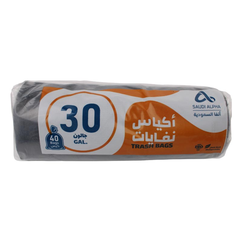 اكياس نفايات الفا كبيرة الحجم | 30 جالون – لون اسود – العبوة تحتوي على 40 كيس