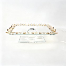 صينية تقديم زجاج بأطراف كريستال ذهبي – 30×20×10 سم