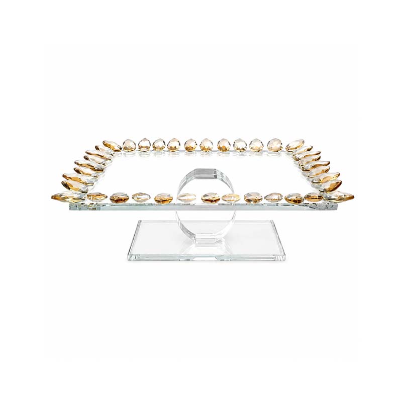 Glass Serving Tray with Golden Crystal Edges – 30×20×10 cm Glass Serving Tray with Golden Crystal Edges – 30×20×10 cm