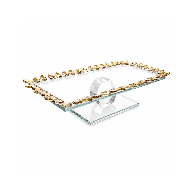 Glass Serving Tray with Golden Crystal Edges – 30×20×10 cm Glass Serving Tray with Golden Crystal Edges – 30×20×10 cm