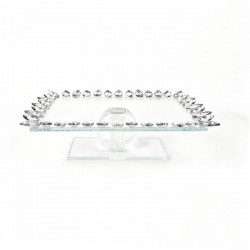 صينية تقديم زجاج بأطراف كريستال رمادي – 30×20×10 سم