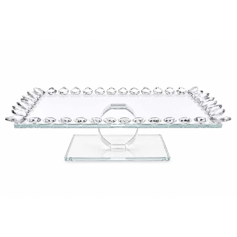 Glass Serving Tray with Gray Crystal Edges – 30×20×10 cm