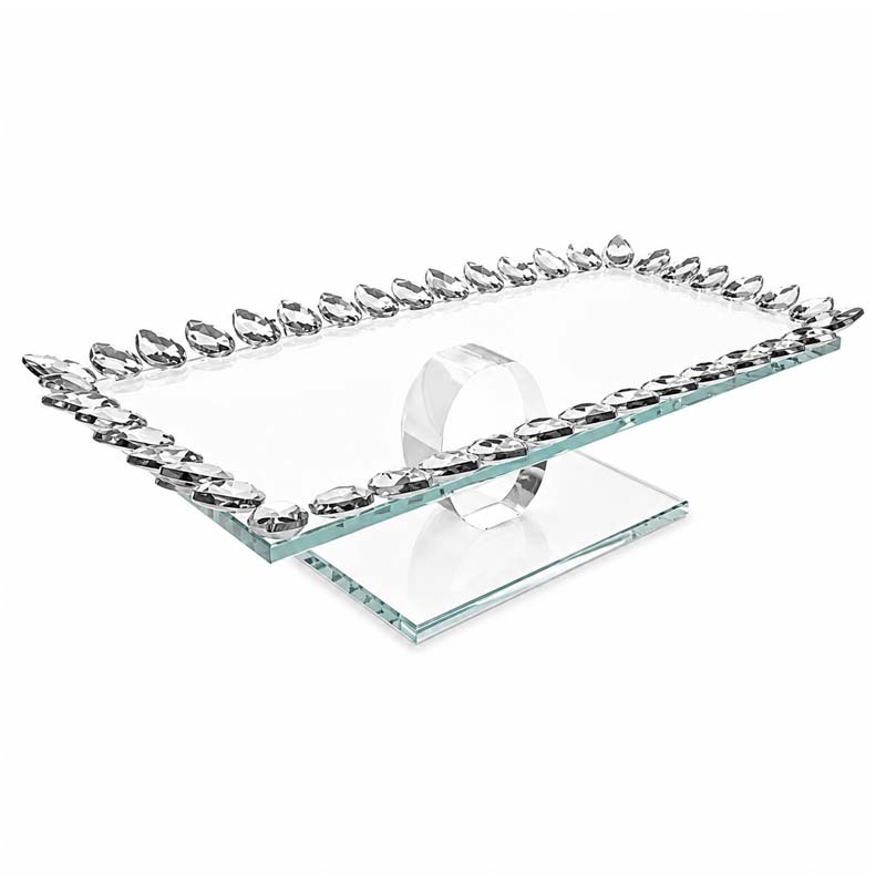 Glass Serving Tray with Gray Crystal Edges – 30×20×10 cm