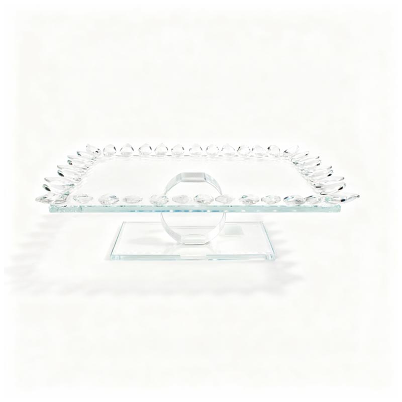 صينية تقديم فاخرة من الزجاج الشفاف بإطار مرصع بكريستالات شفافة – مقاس 30 سم طول × 20 سم عرض × 10 سم ارتفاع