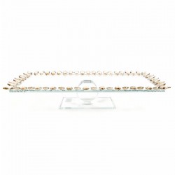 صينية تقديم زجاج بأطراف كريستال ذهبي – 50×20×10 سم