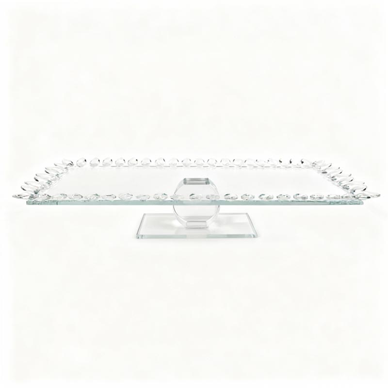 صينية تقديم فاخرة من الزجاج الشفاف بإطار مرصع بكريستالات شفافة – مقاس 50 سم طول × 20 سم عرض × 10 سم ارتفاع
